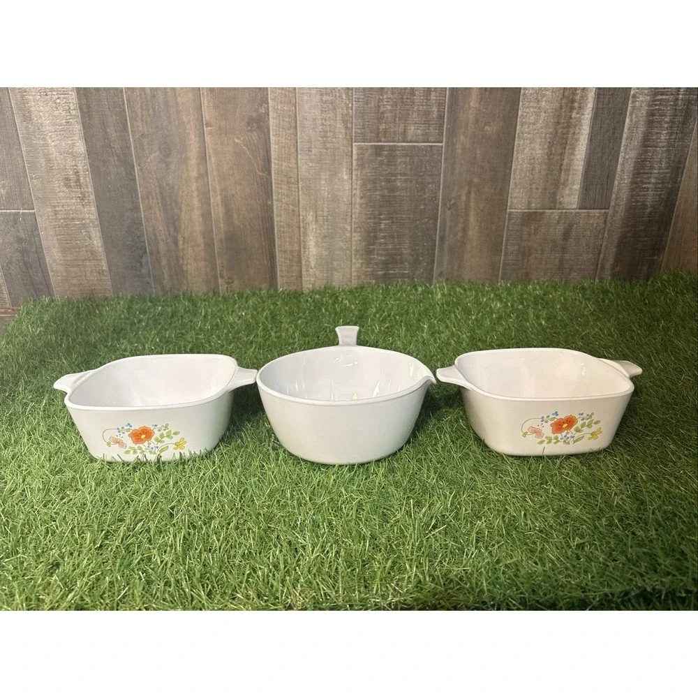 Vintage CorningWare 3-Piece Lot Wildflower Pattern Sauce Pans‎ & Casseroles USA
